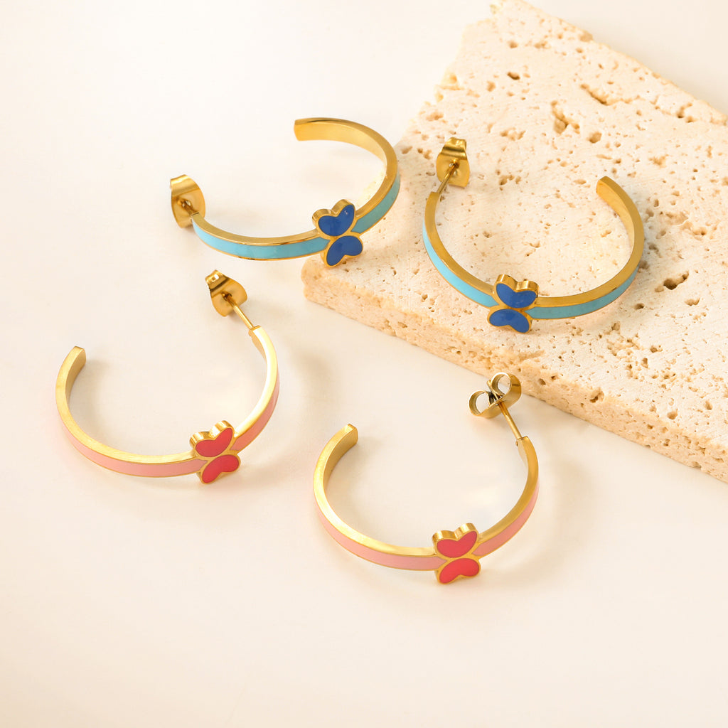 Damen Creolen mit buntem Schmetterlingsmotiv und hochwertiger Goldbeschichtung Shop Nory