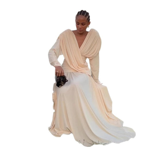 Damen Elegantes Wickel-Maxikleid mit tiefem V-Ausschnitt und Drapierung Shop Nory