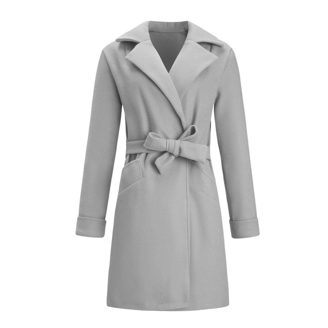 Damen Eleganter knielanger Mantel aus Wollmix mit breitem Revers und Bindegürtel Shop Nory