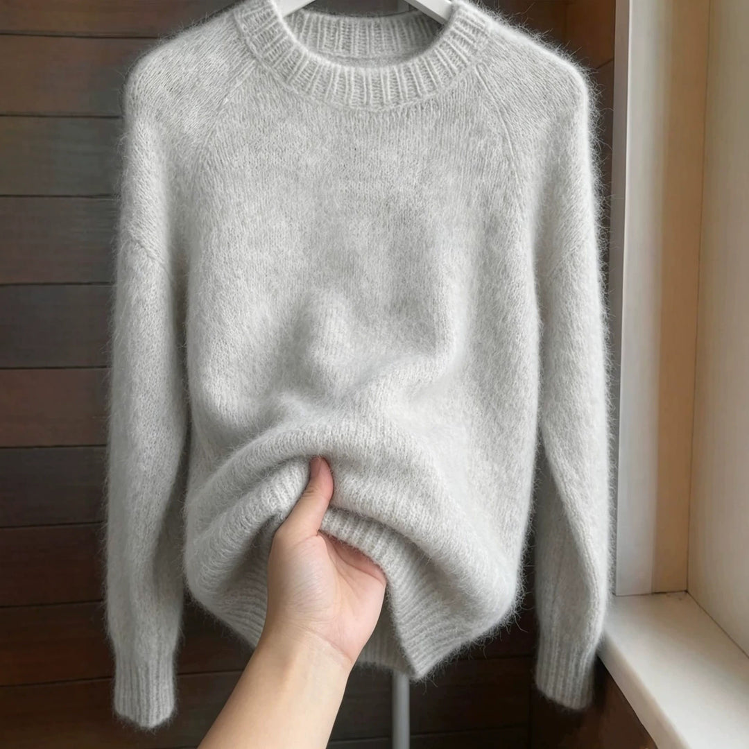 Damen Oversize Mohair‑Mix Rundhalspullover mit Raglanärmeln und geripptem Saum Shop Nory
