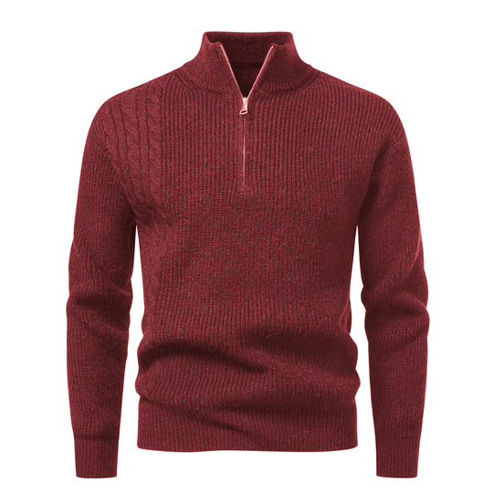 Herren Feinstrick-Halbzip-Pullover mit Stehkragen, Rippstruktur und Schulter-Zopfdetail Shop Nory