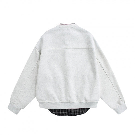 Herren Oversize-Sweatjacke im College‑Stil mit verdeckter Druckknopfleiste und kariertem Innenfutter Shop Nory
