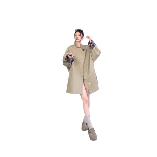 Damen Oversized Kurzmantel mit Stehkragen und kariertem Ärmelfutter Shop Nory
