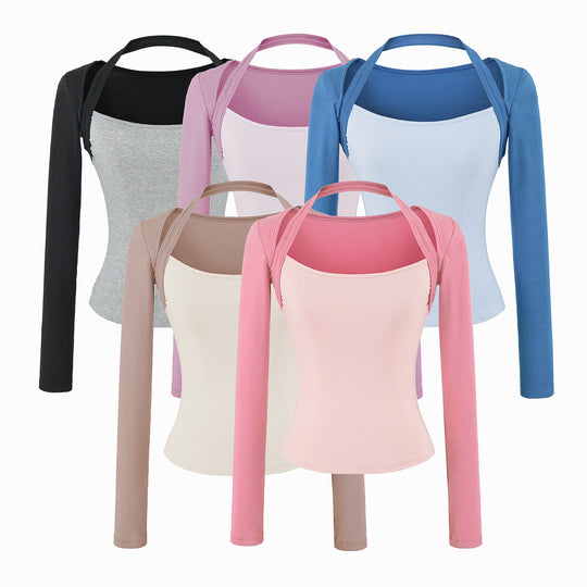 Damen Figurbetontes Layering-Top mit integriertem Bolero-Ärmel und Neckholder-Detail Shop Nory