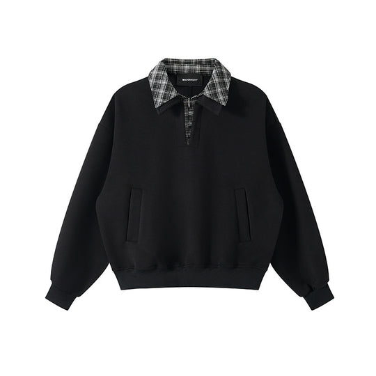 Unisex Oversize-Sweatshirt mit eingesetztem Karo-Hemdkragen und halbem Reißverschluss Shop Nory