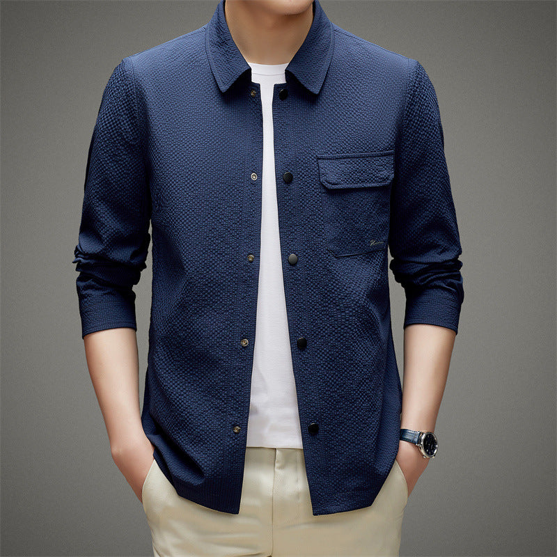 Herren Legeres strukturiertes Overshirt mit Brusttasche und Knopfleiste Shop Nory