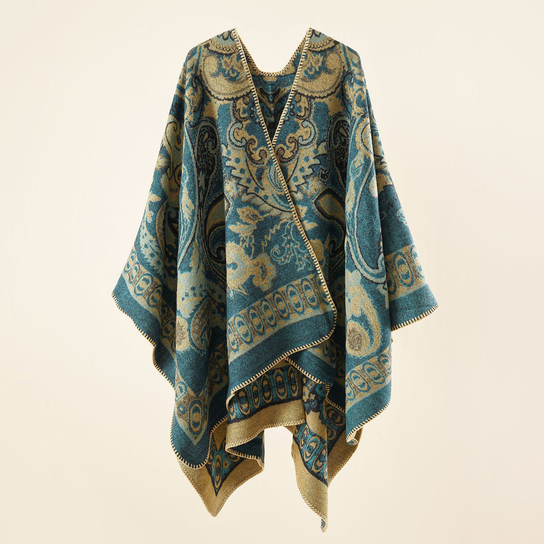 Damen Jacquard-gewebte Oversize-Ruana mit Ornamentik und offenem Kimono-Fall Shop Nory