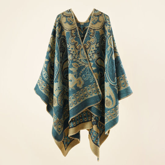 Damen Jacquard-gewebte Oversize-Ruana mit Ornamentik und offenem Kimono-Fall Shop Nory