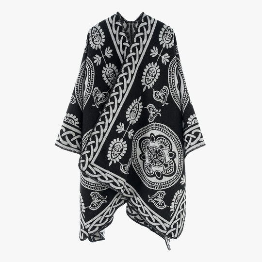 Damen Oversize-Cape mit ornamentalem Jacquard und asymmetrischem Zipfelsaum Shop Nory