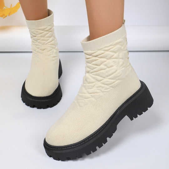 Damen Strick-Sockenboots mit geometrischer Stepp-Optik und klobiger Lug-Sohle Shop Nory