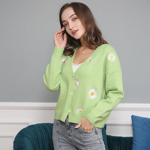 Damen Strickjacke mit floralem Design und Knopfverschluss
