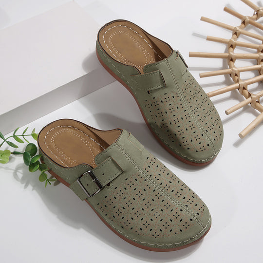 Damen Perforierte Komfort-Mules mit Zierlochmuster, verstellbarem Schnallenriemen und gepolstertem Fußbett Shop Nory
