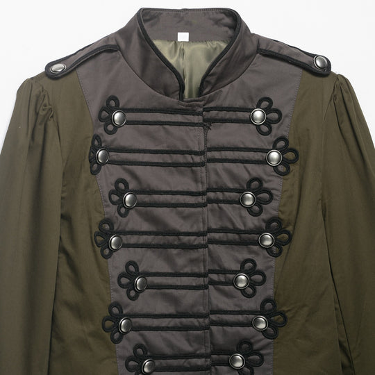 Damen Kurzjacke im Militärstil mit Stehkragen, Zierfrosch und Epauletten Shop Nory
