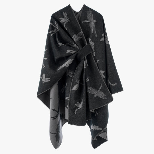 Damen Reversibler Jacquard‑Capeponcho mit feinem Insekten‑Jacquard und Bindeschlitz Shop Nory