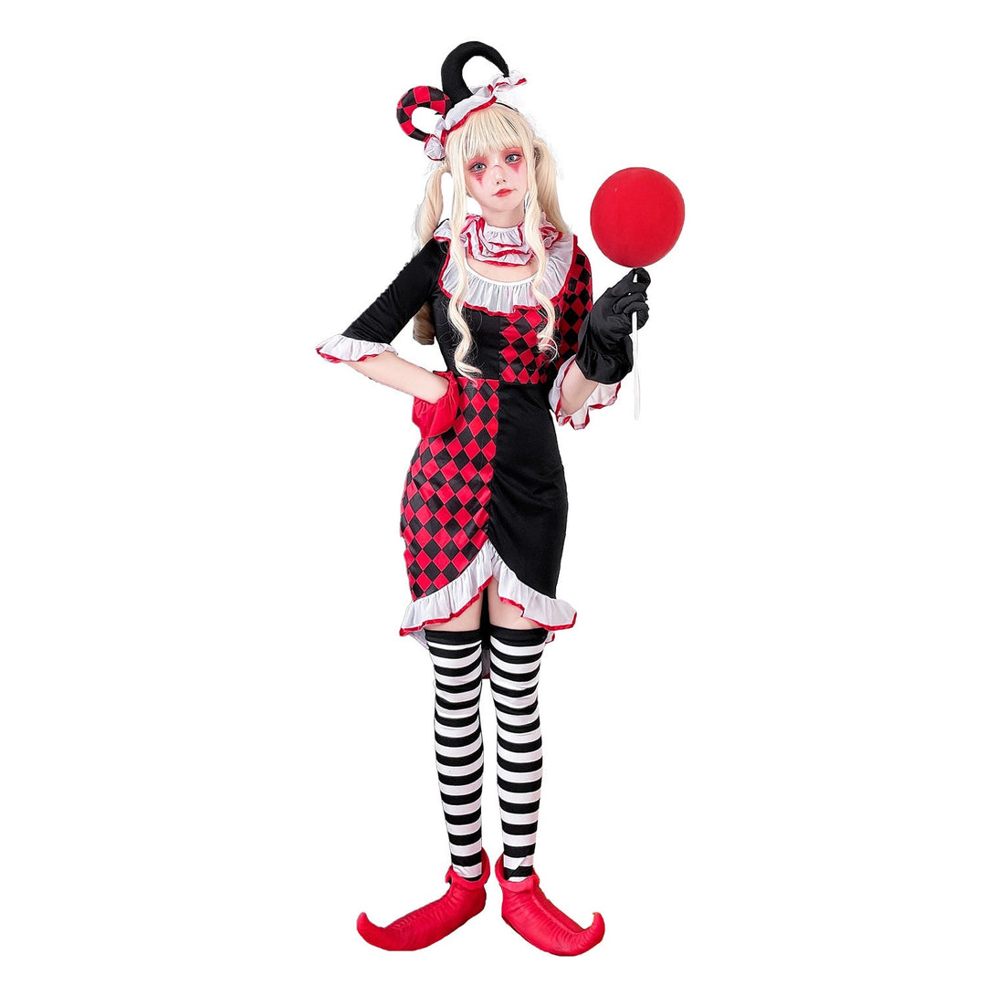 Mädchen Clownkostüm mit verspielt gestreiftem Strumpf und Hut Shop Nory