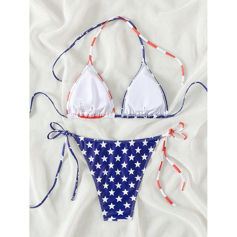 Damen Triangel-Bikini mit verstellbaren Schleifen und patriotischem Design