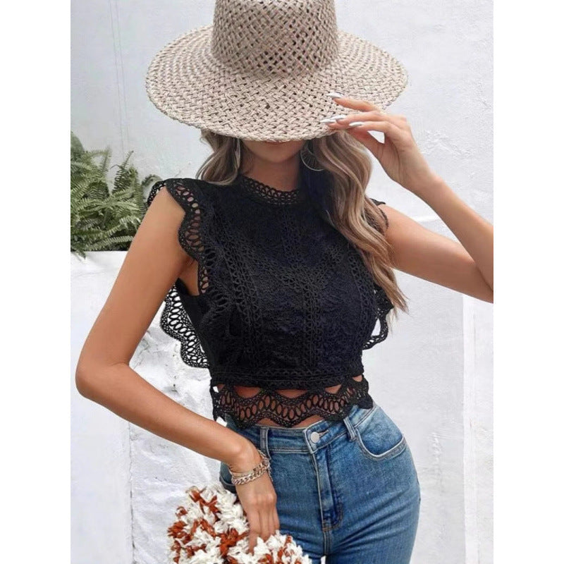 Damen Spitze Detail kurze Bluse