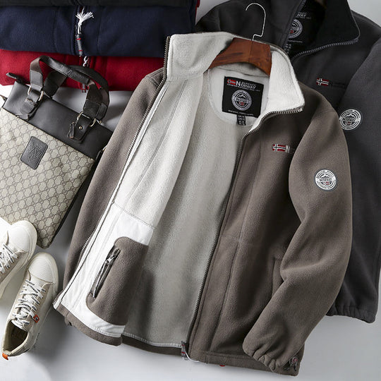 Herren Fleecejacke mit Stehkragen, durchgehendem Reißverschluss und Teddy-Innenfutter Shop Nory