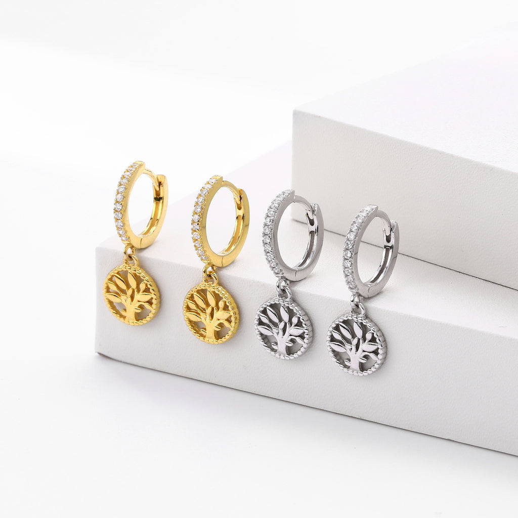 Damen Ohrhänger mit filigranem Baum-Motiv aus 925 Sterling Silber und funkelnden Zirkonia Shop Nory