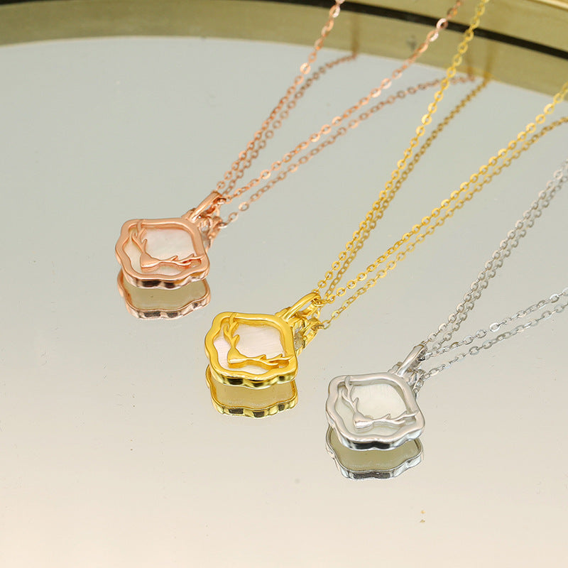 Damen filigrane Halskette mit muschelförmigem Anhänger und funkelnden Zirkonia Shop Nory