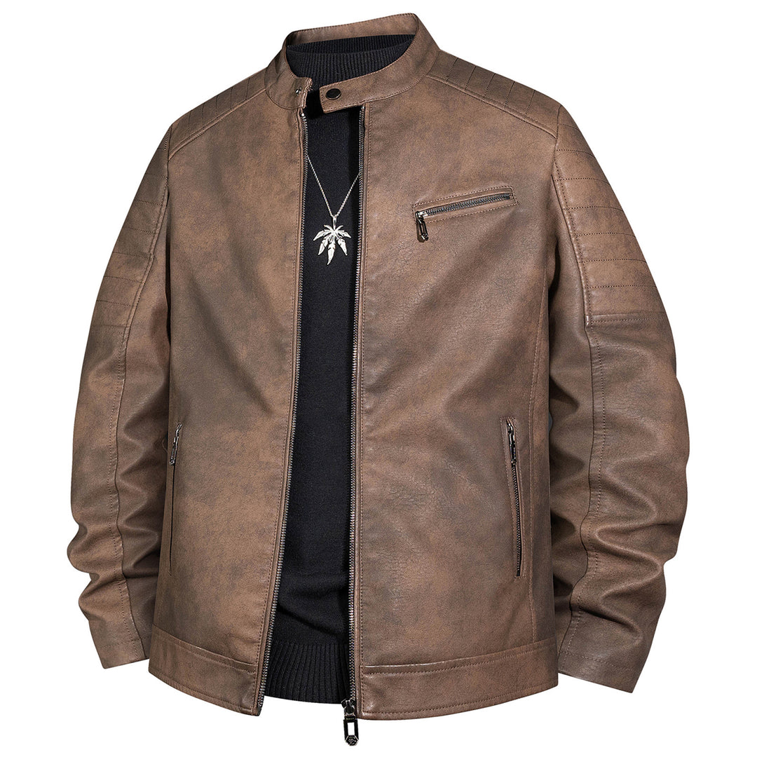 Herren Bikerjacke aus Kunstleder mit Stehkragen und gesteppter Schulter Shop Nory