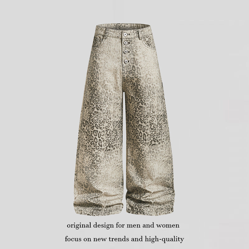 Damen Hochtaillierte Balloon-Jeans im Animalprint mit weitem Culotte‑Schnitt und Knopfleiste Shop Nory