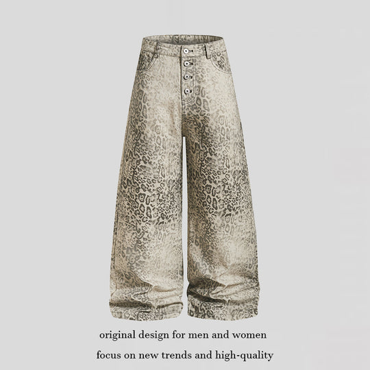 Damen Hochtaillierte Balloon-Jeans im Animalprint mit weitem Culotte‑Schnitt und Knopfleiste Shop Nory