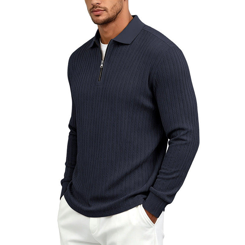 Herren Feinstrick-Polotroyer mit verdecktem Halbzip und Zopfstruktur Shop Nory
