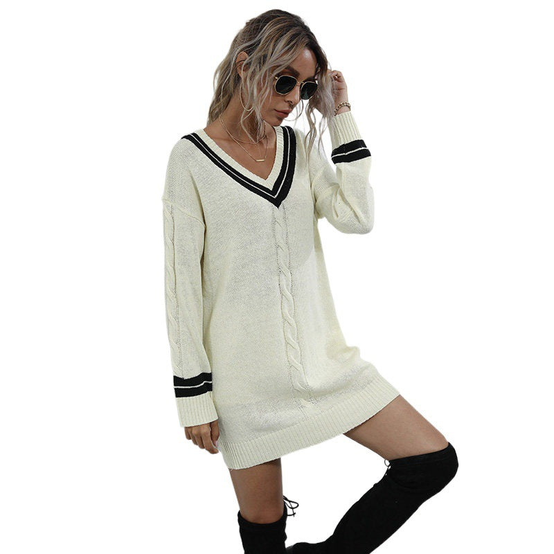 Damen Lässiges Strickkleid mit V-Ausschnitt Shop Nory