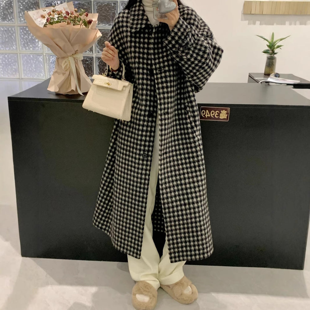 Damen Hahnentritt Oversize Wollmix-Mantel mit weitem Schnitt und Knopfverschluss Shop Nory
