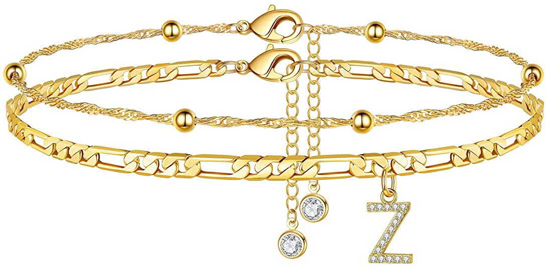 Damen Fußkettchen mit personalisiertem Anhänger und funkelnden Zirkonia-Elementen Shop Nory