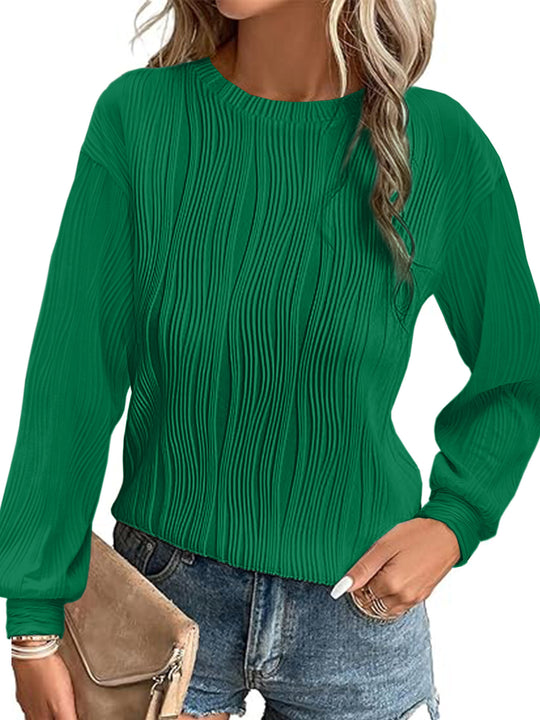 Damen Fein plissiertes Langarmshirt mit Rundhalsausschnitt und strukturierter Wellenoptik Shop Nory