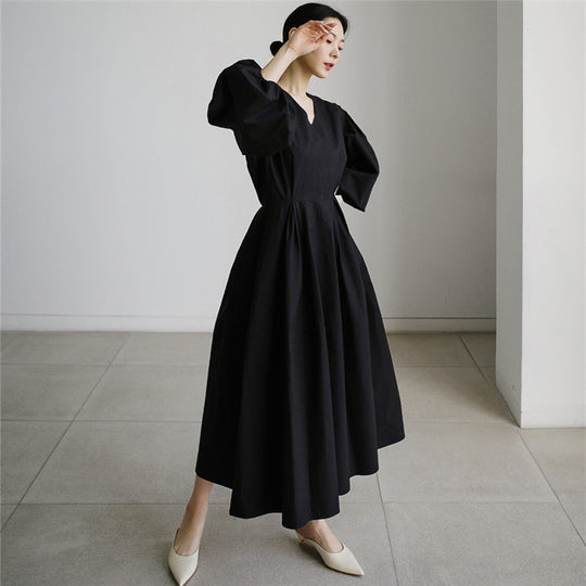 Damen Maxikleid mit weiten Ballonärmeln und seitlichen Eingrifftaschen Shop Nory