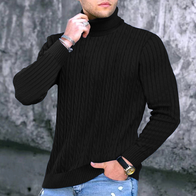 Herren eleganter Rollkragenpullover mit exquisiter Zopfmusterstruktur