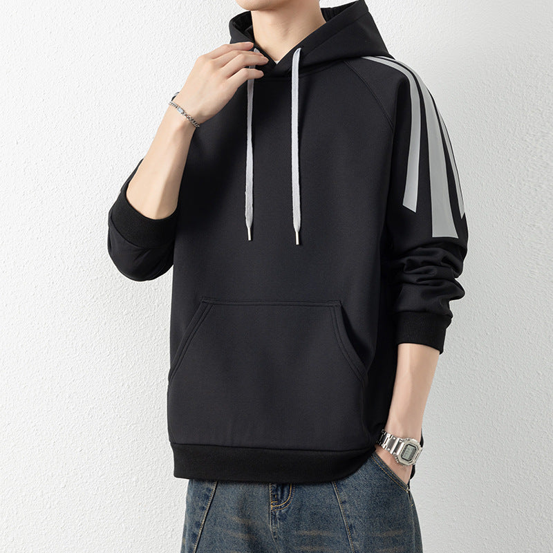 Herren Kapuzenpullover mit Raglanärmeln, Kängurutasche und Kontraststreifen Shop Nory