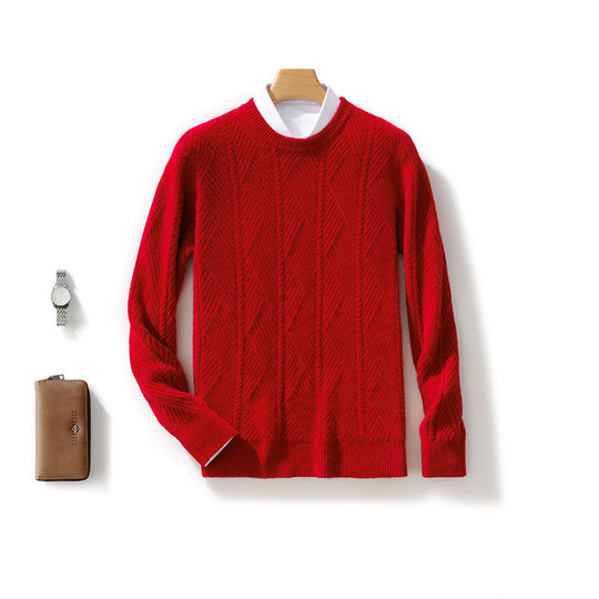 Herren strukturierter Rundhalspullover aus weichem Wollmix mit Chevron‑Strick Shop Nory