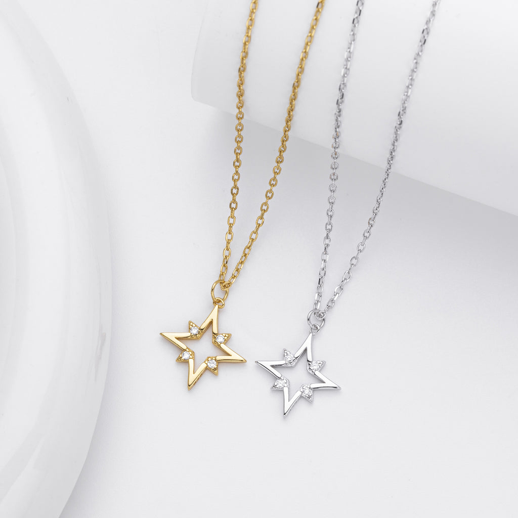 Damen Halskette mit funkelndem Sternenanhänger aus hochwertigem 925 Sterling Silber Shop Nory