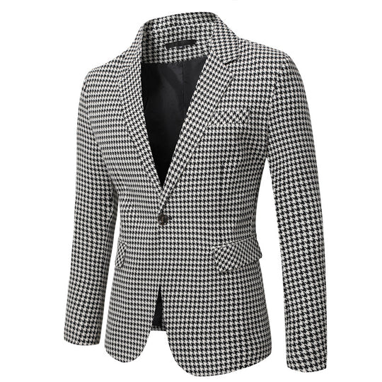 Herren tailliertes Sakko mit Hahnentritt-Muster, Reverskragen und Pattentaschen Shop Nory