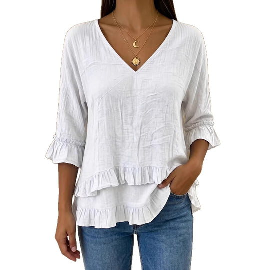 Damen Verspielte Langarm Bluse mit Volant Shop Nory