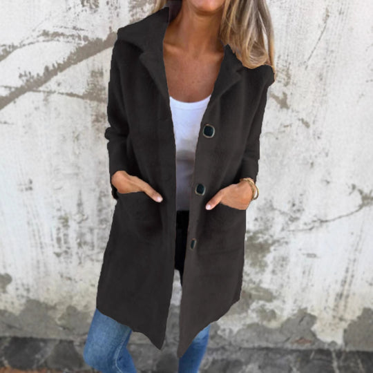 Damen Teddy-Mantel mit Oversize-Kragen, dekorativen Knöpfen und Eingrifftaschen Shop Nory