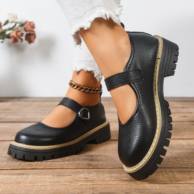 Damen Riemchen‑Slipper im Mary‑Jane‑Stil mit grober Profilsohle und Herzschließe Shop Nory