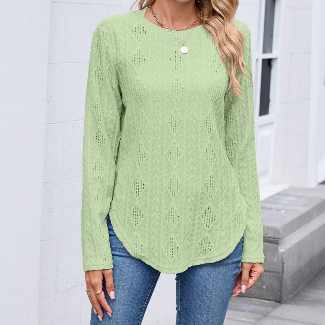 Damen Feinstrukturierter Strickpullover mit Ajour‑Diamantmuster und gerundetem Saum Shop Nory