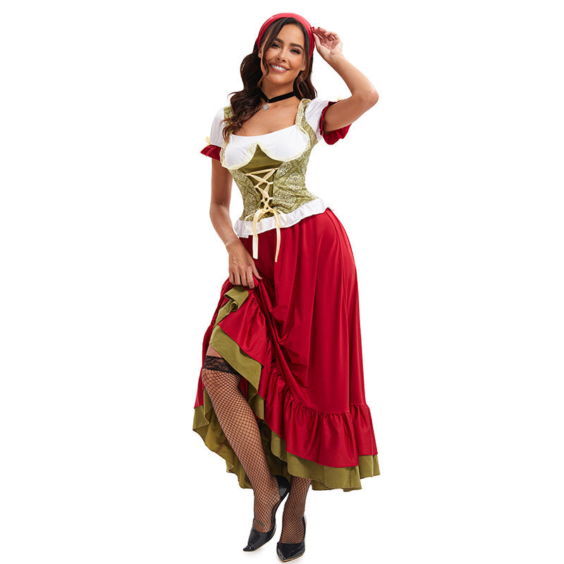 Damen nan bayerisches Oktoberfest-Biermädchen-Kostüm mit geschnürtem Mieder Puffärmeln und mehrlagigem Rock Shop Nory