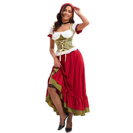 Damen nan bayerisches Oktoberfest-Biermädchen-Kostüm mit geschnürtem Mieder Puffärmeln und mehrlagigem Rock Shop Nory