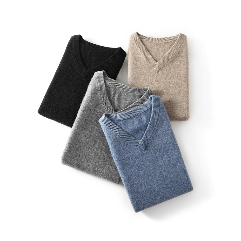 Herren Feine V‑Ausschnitt Strickweste aus Merino‑Blend mit geripptem Saum Shop Nory