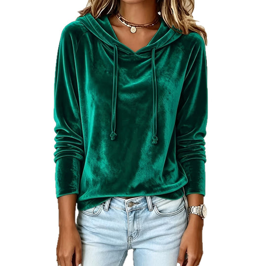 Damen Samt-Hoodie mit Kapuze Kordelzug und legerem Schnitt Shop Nory