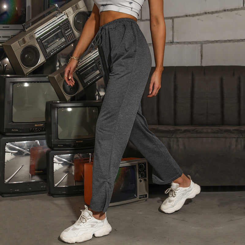 Damen Lässige High‑Waist Relaxhose mit weitem Bein, elastischem Bund und Tunnelzug Shop Nory