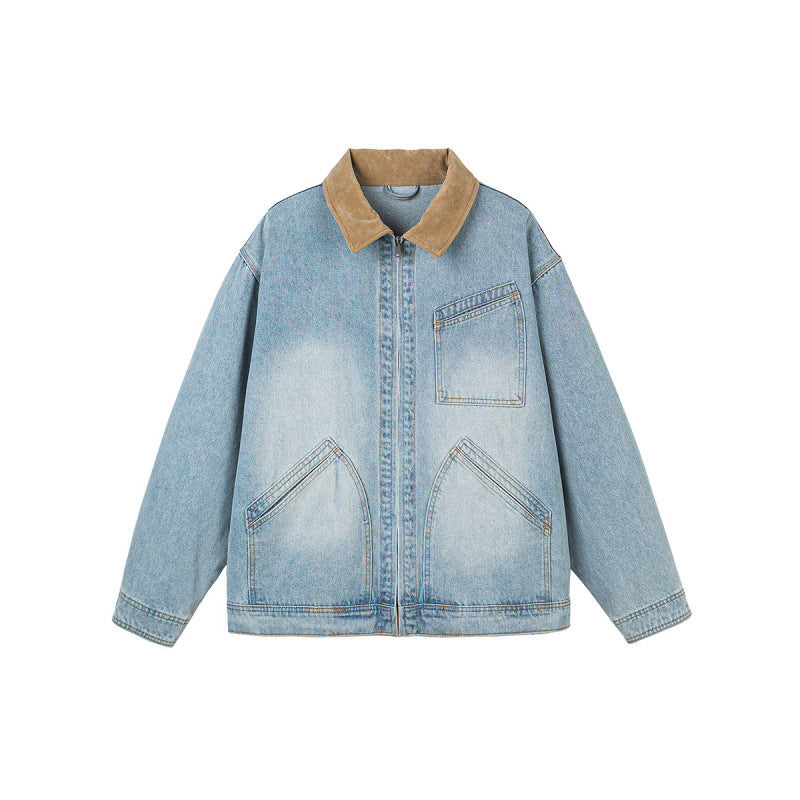 Herren Boxy-Denimjacke im Worker-Stil mit Cordkragen und Frontreißverschluss Shop Nory