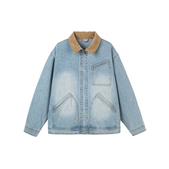 Herren Boxy-Denimjacke im Worker-Stil mit Cordkragen und Frontreißverschluss Shop Nory