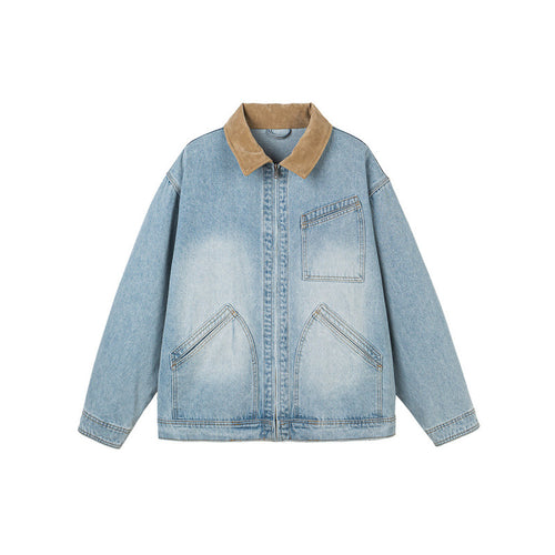 Herren Boxy-Denimjacke im Worker-Stil mit Cordkragen und Frontreißverschluss Shop Nory